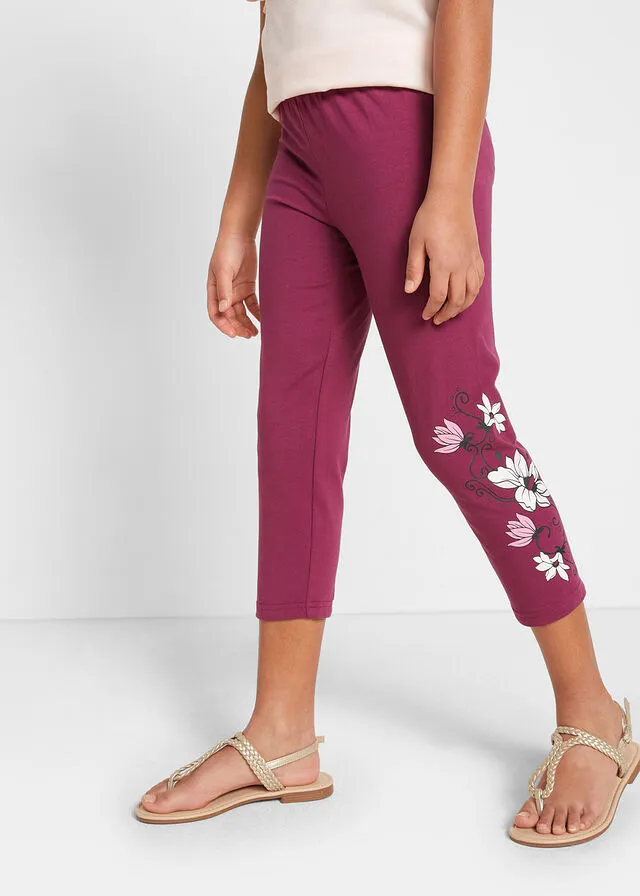 Leggings 3/4 para niñas de algodón orgánico (2 unidades) Rosa granate